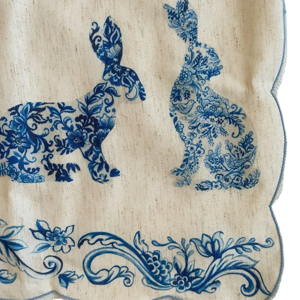 RACHEL ROY Blue Bunny Rabbit TOILE Easter Table Runner 14x90 New
